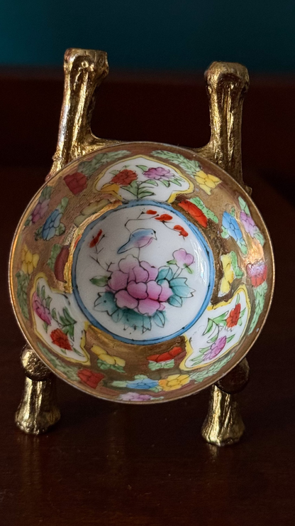 Vintage Millefleur Mini Bowl – Blue Bird & Pink Flower