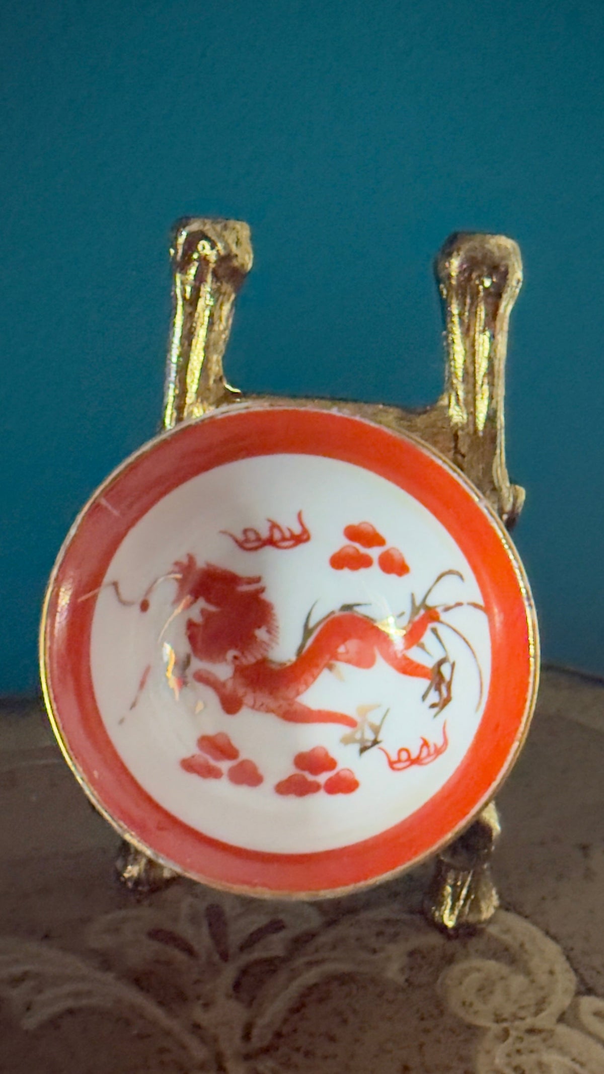 Vintage Orange/Red Mini Dragon Bowl