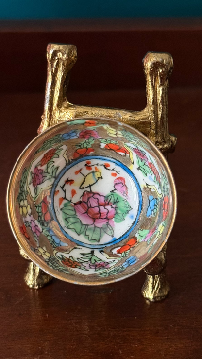 Vintage Millefleur Mini Bowl – Yellow Bird & Pink Flower