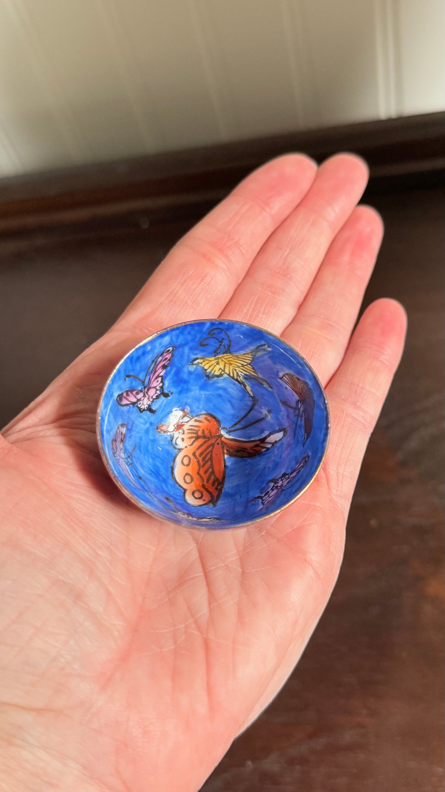 Vintage Mini Chinoiserie Blue Butterfly Bowl
