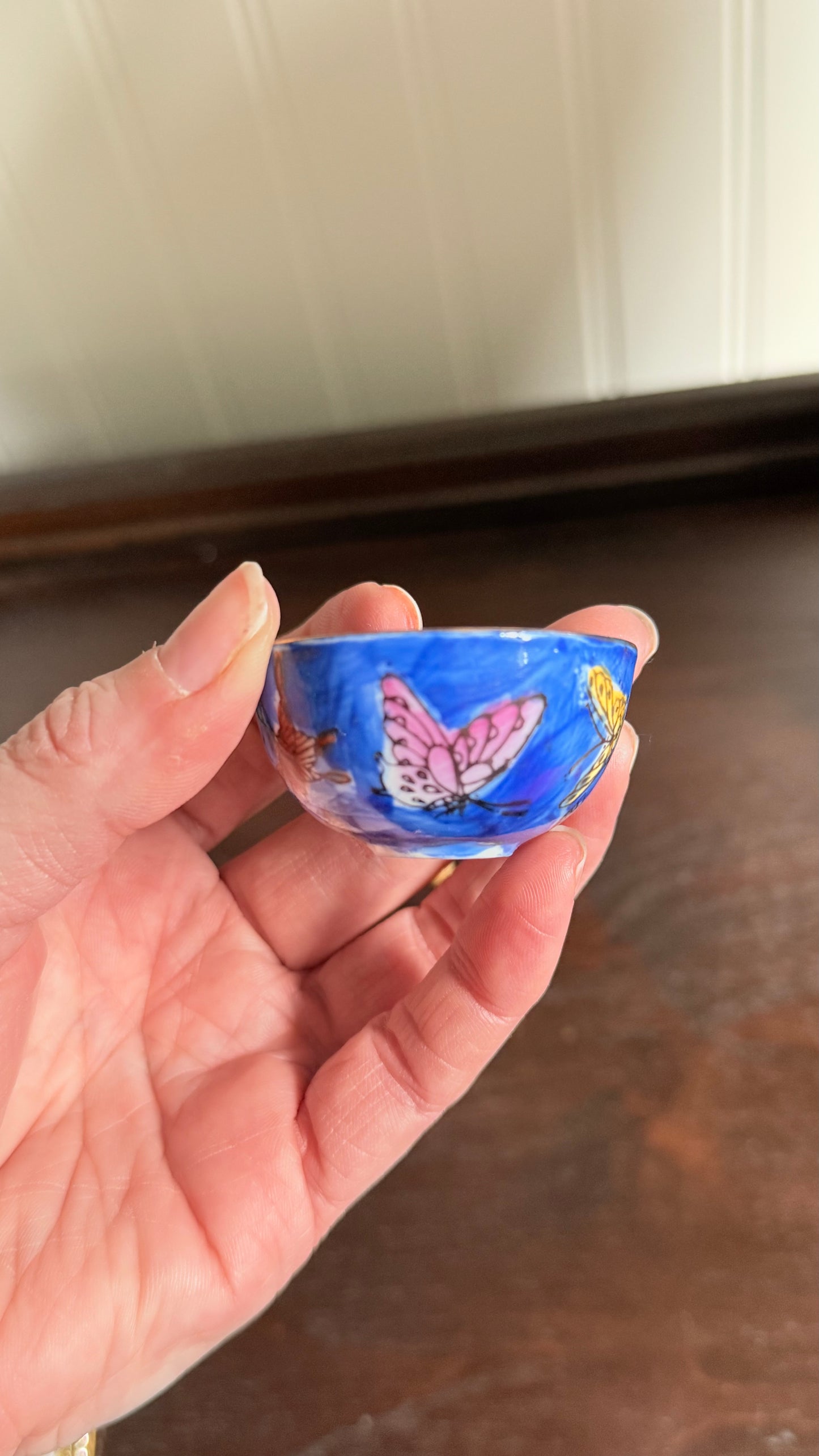 Vintage Mini Chinoiserie Blue Butterfly Bowl