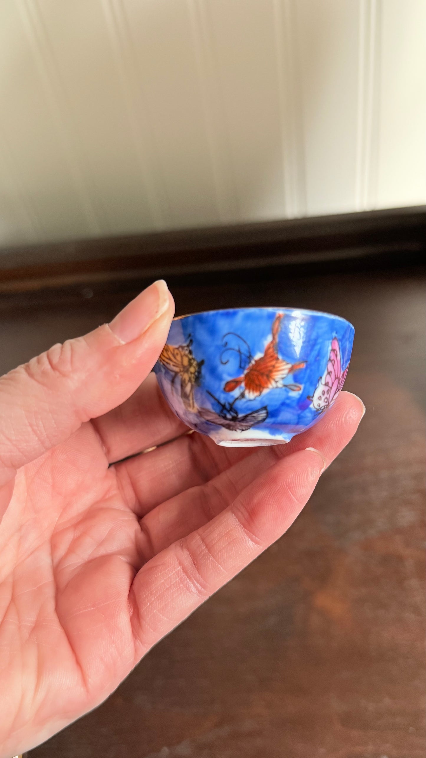 Vintage Mini Chinoiserie Blue Butterfly Bowl