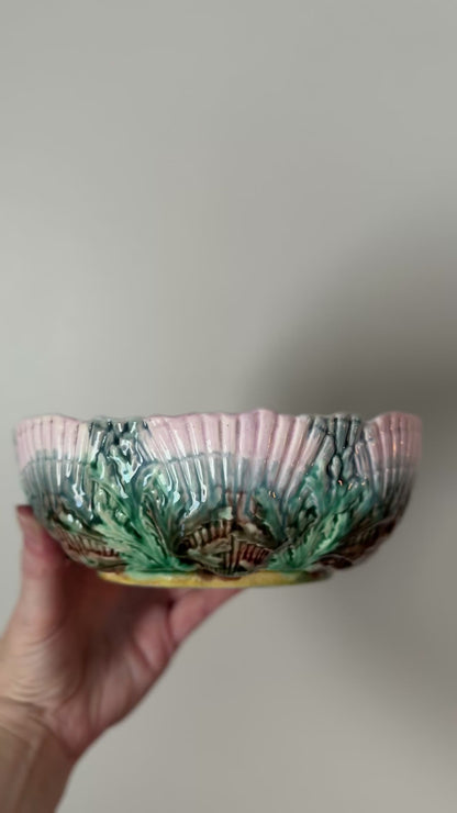 Antique Etruscan Majolica Seashell Bowl