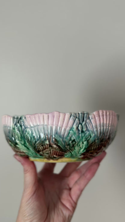 Antique Etruscan Majolica Seashell Bowl